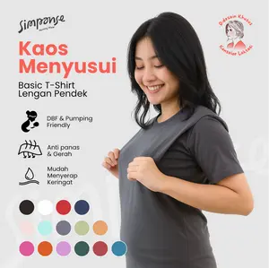 Simpanse Kaos Menyusui Basic T-shirt Neutral Series Baju Lengan Pendek Bahan Katun Size M-XXL Busui Combed Untuk Kenyaman Ibu Menyusui