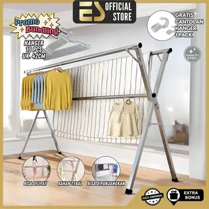 [Promo Bundling] Jemuran Baju Stainless Free Hanger Jemuran Lipat Kuat Kokoh Tahan Karat Portable Bisa Dilipat Bahan Tebal Bisa Dipanjangkan Dengan Cantolan Hanger