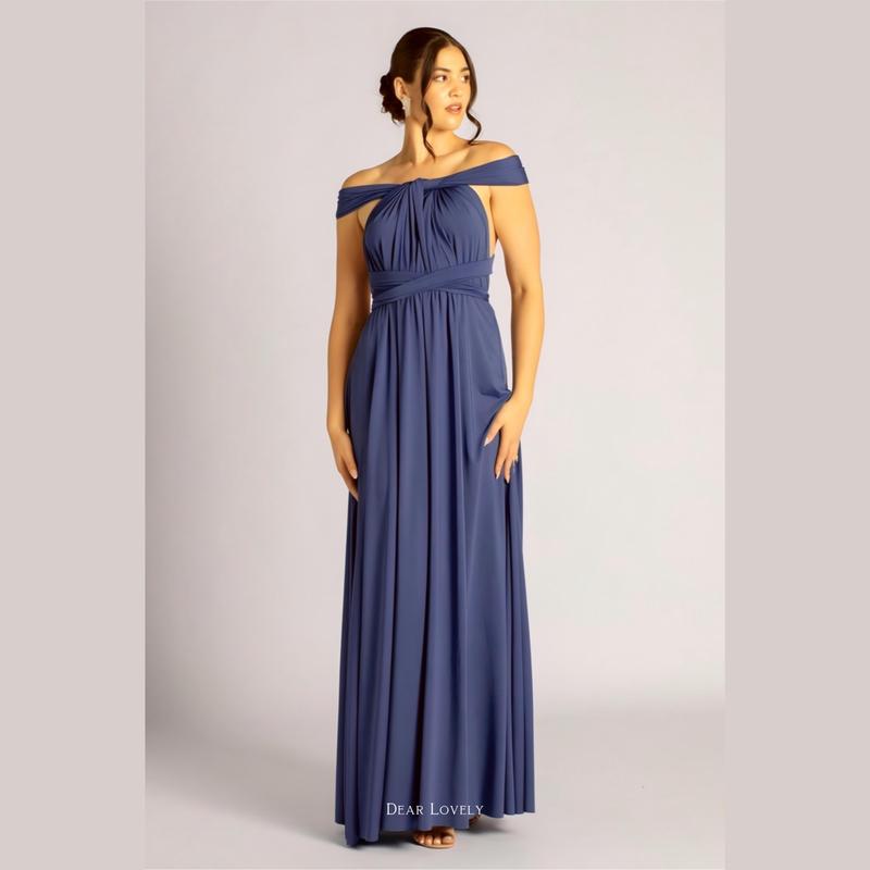 Dress Pesta Multiway Premium Dear Lovely in Dusty Blue Biru Dusty - Bridesmaid Dress Seragam Baju Bridesmaid Multiway Dress - Bahan Stretch, Long Dress Maxi, Bonus Kemben dan Brosur Tutorial Panjang Formal Gaun Kondangan Wanita Fit 1