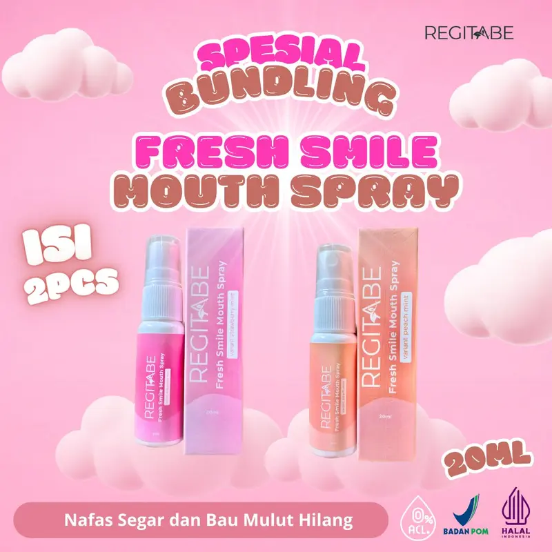 Regitabe Mounth Spray Penyegar Nafas Pewangi Mulut Spray Mix Rasa Strawberry Mint & Peach Mint 2 Pcs 4
