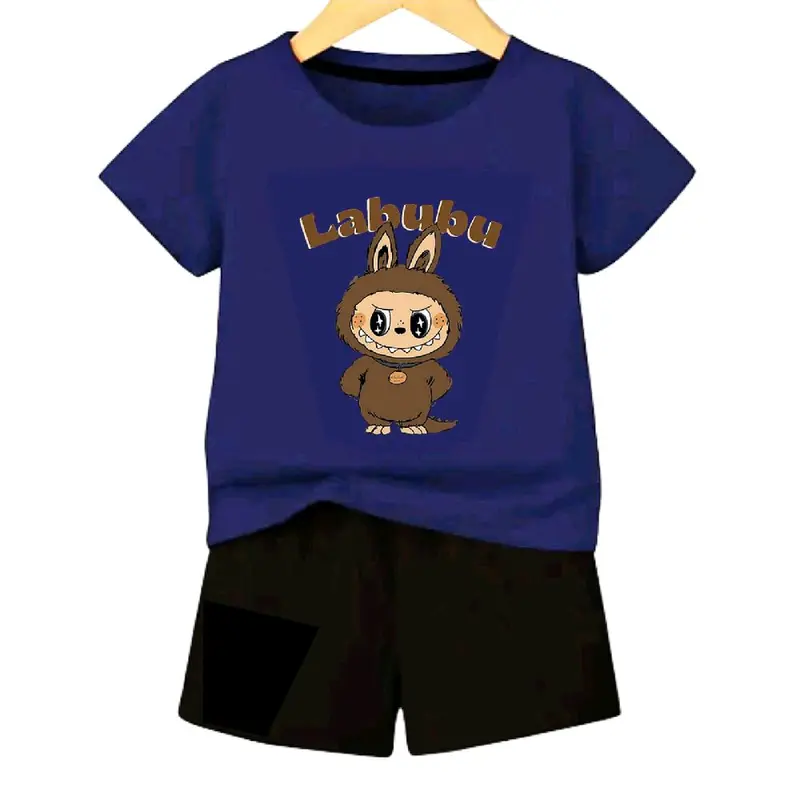 Setelan Anak Labubu Monster Drawing Kaos Dan Celana Laki Perempuan Kids Fashion 5
