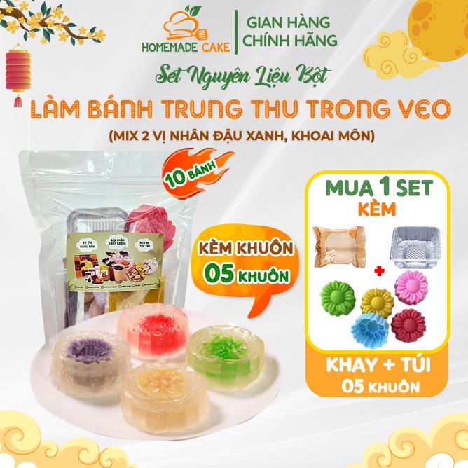 Set làm bánh Trung Thu Bột Trong Veo - FREESHIP - mix 2 vị nhân đậu xanh, khoai môn kèm khay túi