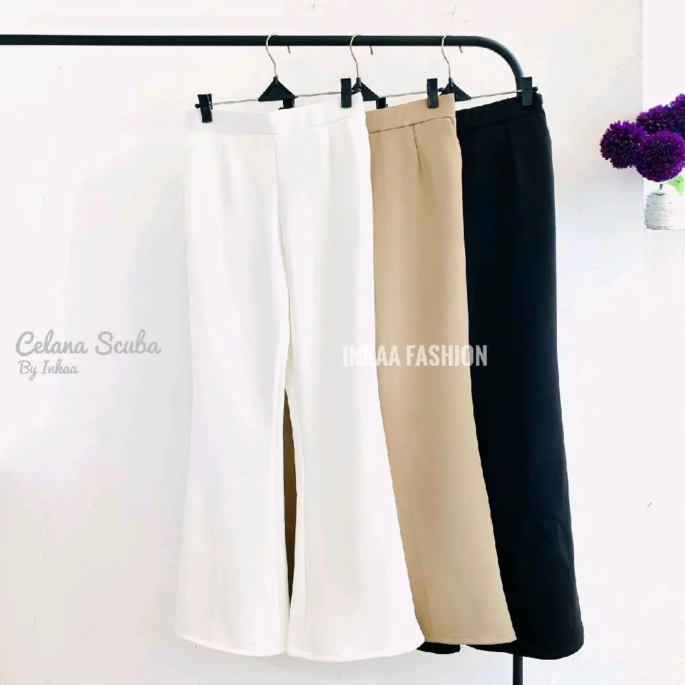 Celana Cutbray Wanita Bahan Scuba Tebal Premium Celana Kulot Panjang Wanita Hitam Putih