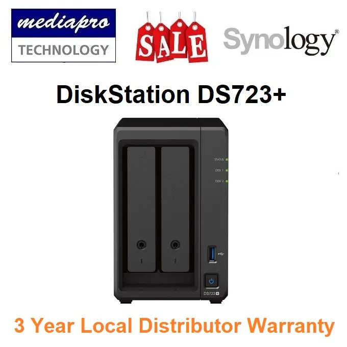 Synology DiskStation DS723+ 2-Bay NAS ( Replace DS720+, without HDD ) - 3 Year Local Distributor Warranty