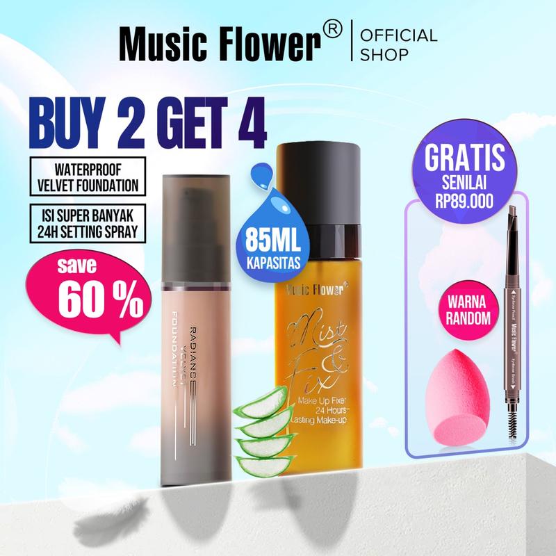 Music Flower Set: Radiance Velvet Liquid Foundation Powerstay 18H Matte Base + Moisturizing Setting Sprayx Makeup 0