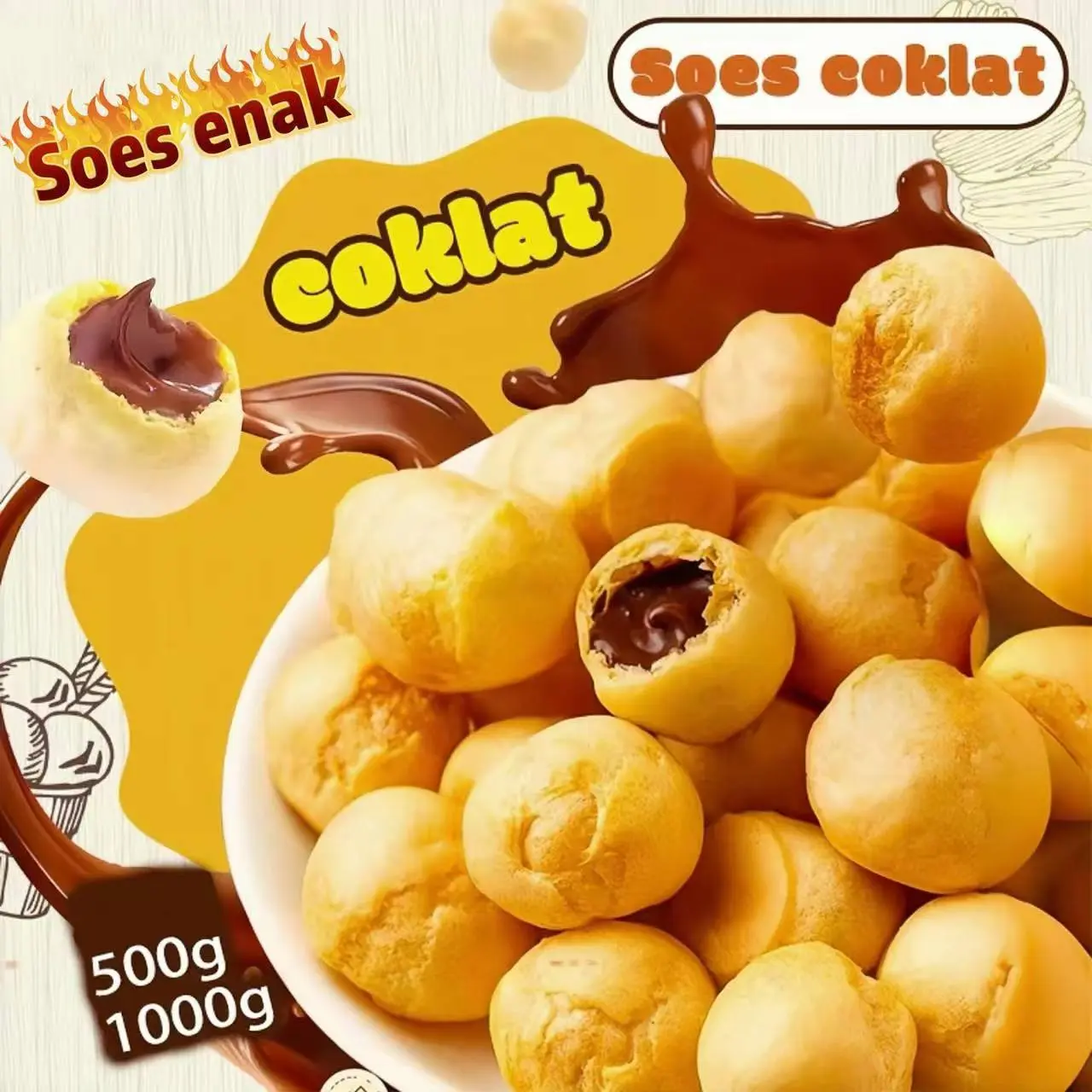 COD Soes Coklat  500g/1kg Kue Sus Kering lsi Coklat Soes Aneka Varian Rasa Soes lsi Coklat Strawberry Kue Soes Kering Food Makanan Manis Camian Enak Snack cemian /Simpan pada suhu ruang Cemilan Chocolate Susu Cokelat Camilan