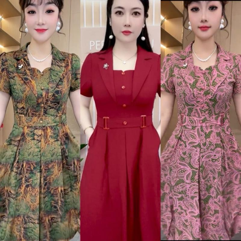  Đầm trung niên thiết kế cao cấp cổ vest đai eo mã VD01 Nữ Dress 