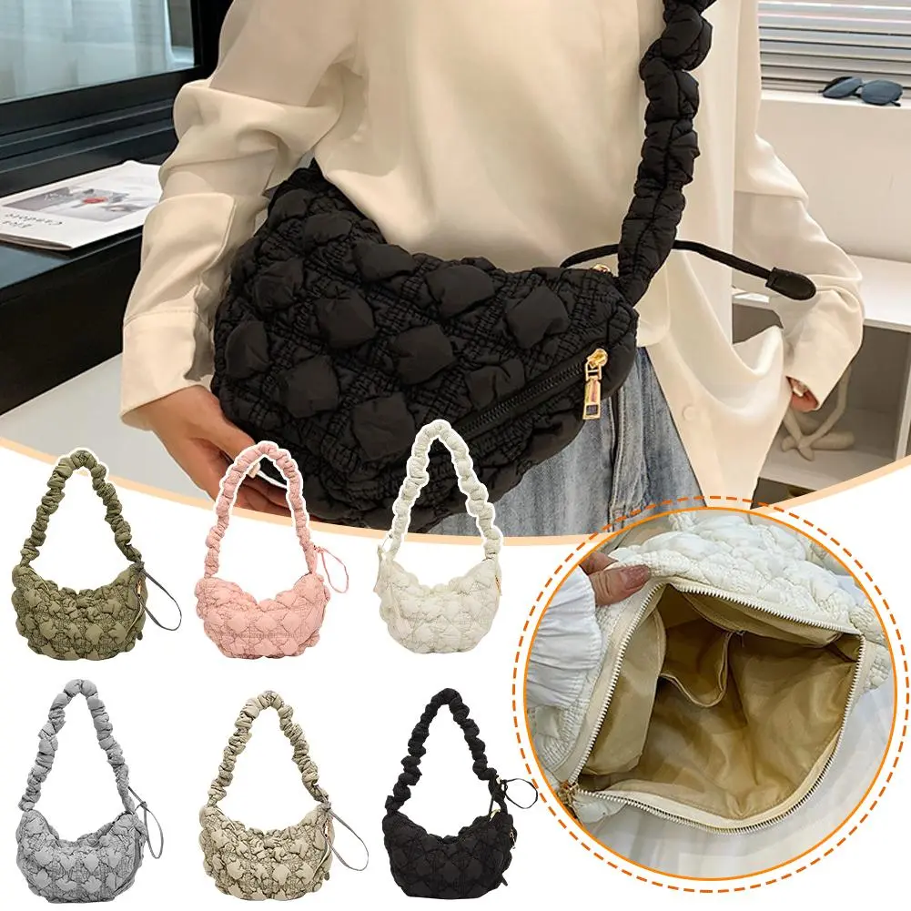 1pc Polyester Bubble Cloud Bag Women Casual Puff Oblique Shoulder Bag Lightweight Versatile