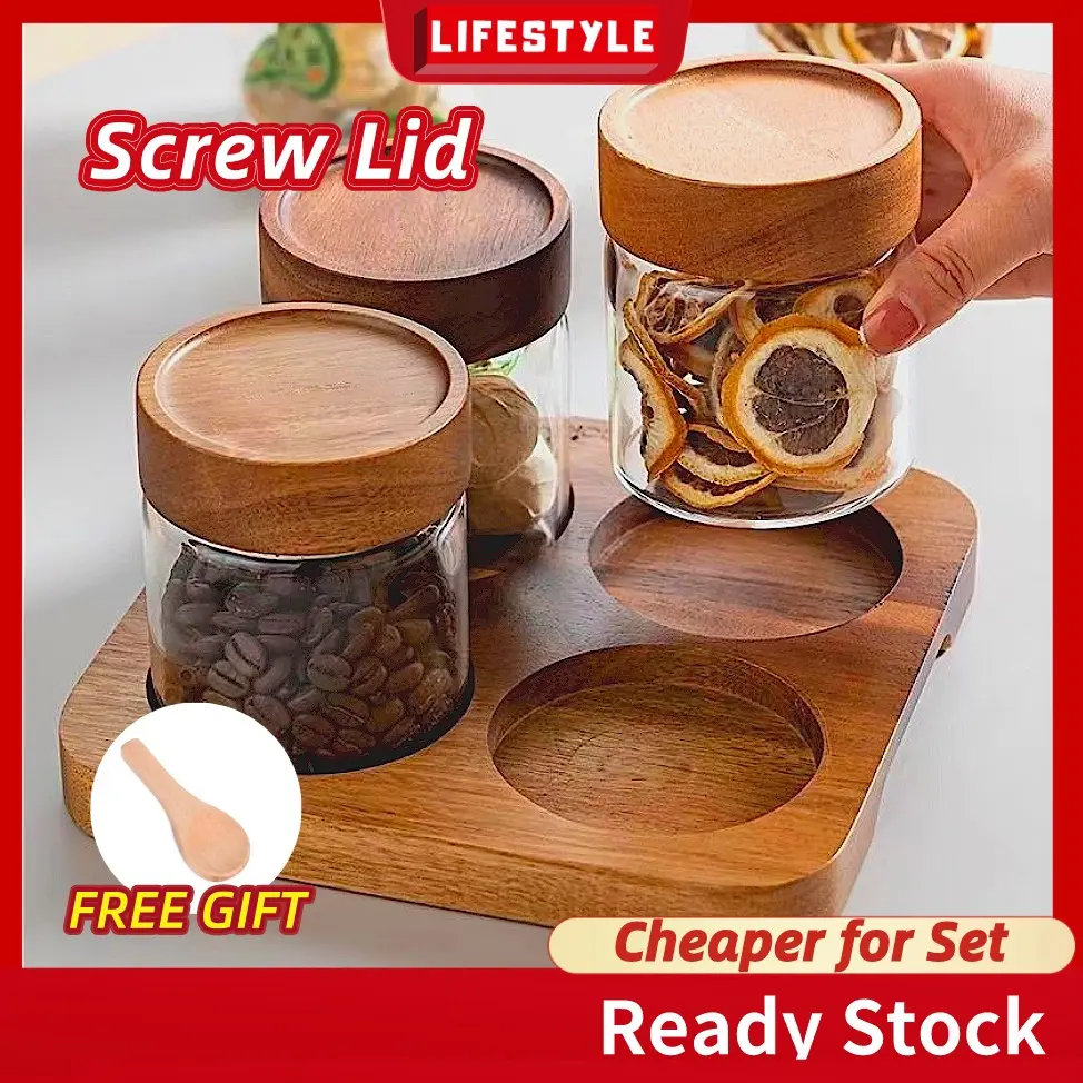 LIFESTYLE 🎁Free Gift🎁 Screw Lid Glass Jar Airtight Spice Food Storage Container Spice Bottles Balang kaca
