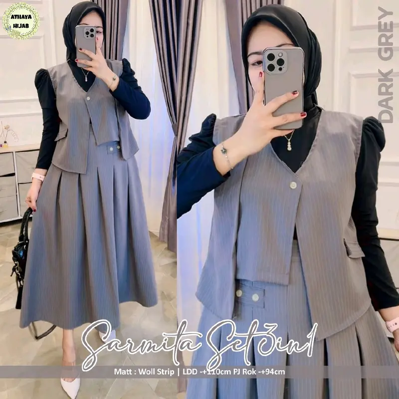 Oneset Kekinian Premium Quality | Oneset Wanita 3in1 Kekinian | Baju Setelan Wanita Setelan Rok Casual 4