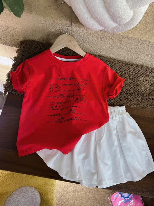 Set Áo Thun Đỏ (Cún Chữ) Kèm Quần Đùi Trắng Đai 39U Dành Cho Bé Gái