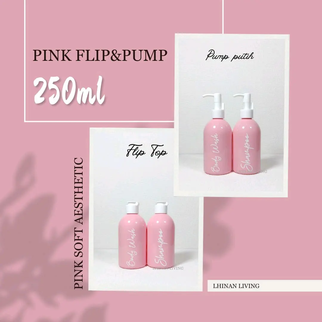Botol Sabun Cair Aesthetic Pink Oval 250ml  Plastik Putih