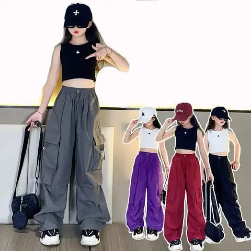 Celana Panjang Cargo High Waist Anak  Usia 7-12 Tahun - Cargo Loose Pants Fashion Fashion celana  anak perempuan celana cargo  anak 7