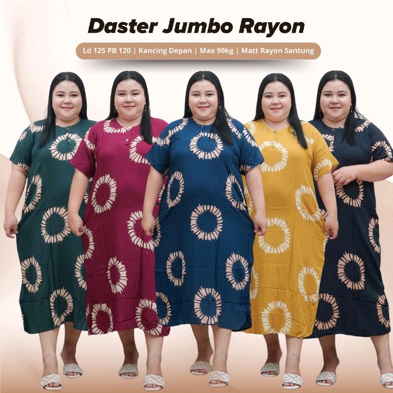 Daster Rayon Jumbo Ld 130 Kain Tebal Panjang 120 Busui Kancing Depan Motif Cincin 0