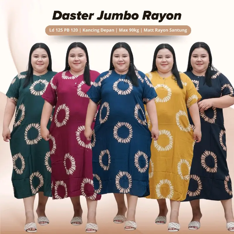 Daster Rayon Jumbo Ld 130 Kain Tebal Panjang 120 Busui Kancing Depan Motif Cincin 0