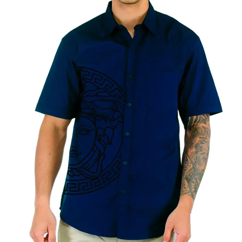Kemeja Lengan Pendek Motif Medusa Putih Navy Maroon Black Cotton Poplin Unisex DTF Glossy Premium Distro Casual Casual Hitam Putih Pria Nyaman Kain mewah branded lebaran keren 5