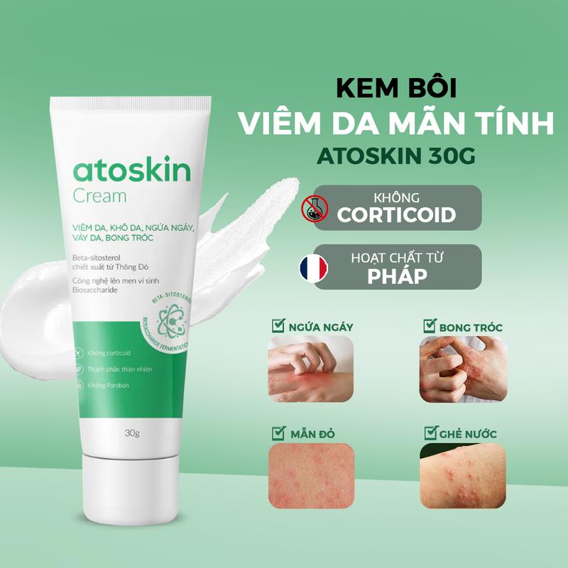 Kem Bôi Viêm Da Mãn Tính Atoskin 30g Hỗ Trợ Viêm Da Cơ Địa Mãn Tính Ngứa Ngáy Eczema Chàm Tổ Đỉa Mụn Nước Dành Cho Người Tái Lại Nhiều Lần