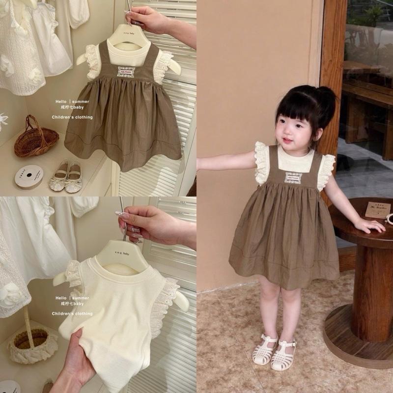 ( SẴN ) Váy cho bé 2 chi tiết áo + váy cho bé ,sz 5-18kg tay ngắn chất áo tăm mix váy thô màu trắng( nhận làm theo yêu cầu)..