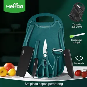 Mehaa Set Pisau dan Talenan Papan Potong Dapur 6 in 1 Multifungsi Stainless Steel Pisau Pengupas Buah Kitchenware Hijau Hitam