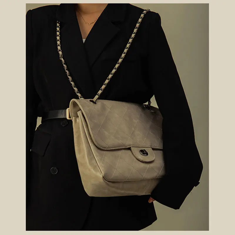 Túi Kẹp Nách Một Vai, Nữ, Dung Lượng Lớn, Phong Cách Cổ Điển Dây Xích Kim Cương Bag Kem 3