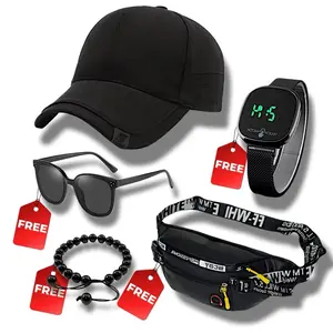 Terlaris Beli 1 Dapatkan 5 Item Topi Baseball Hitam Topi Mendaki Topi Olahraga Outdoor Bonus Jam Tangan Tas Gelang Dan Kaca Mata Set Lengkap Gaya Sporty