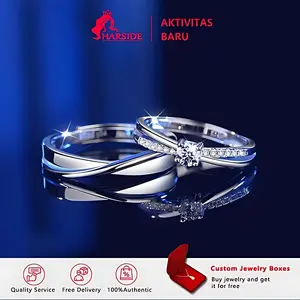 Harside Cincin Pasangan Strip Möbius Hadiah Cincin Pasangan Perak Sterling Untuk Pacar Free Box
