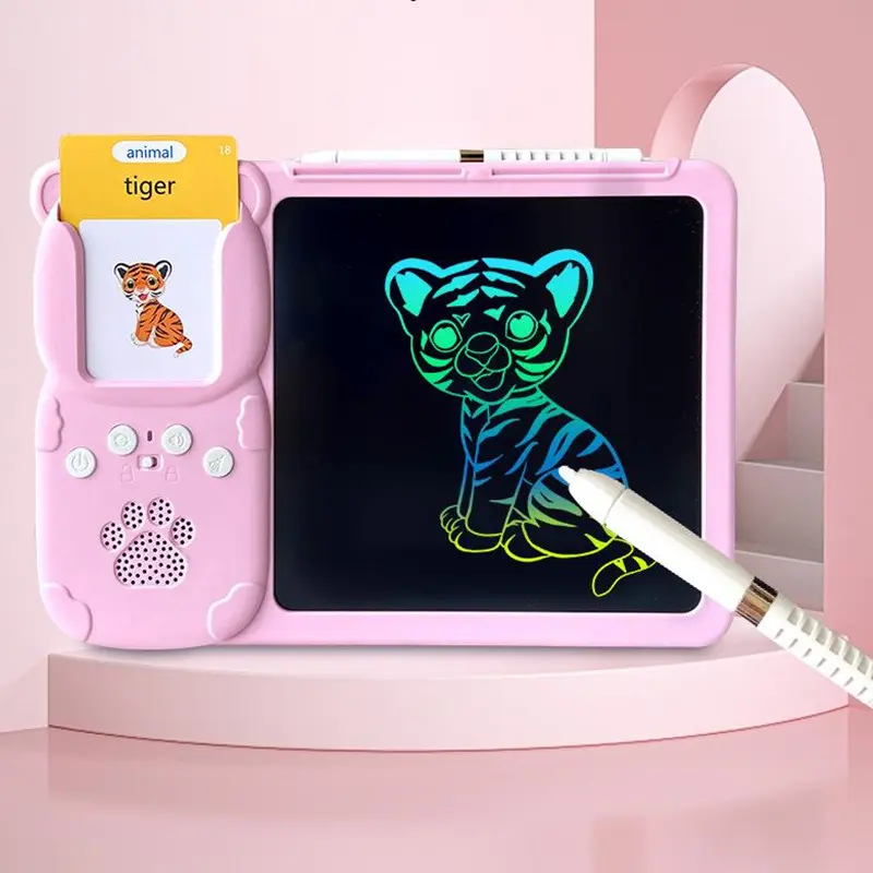 2 in 1 Talking English Flash Cards Early Educational Toys LCD Writing Tablet Drawing Board Toys Preschool Learning Machine Gift