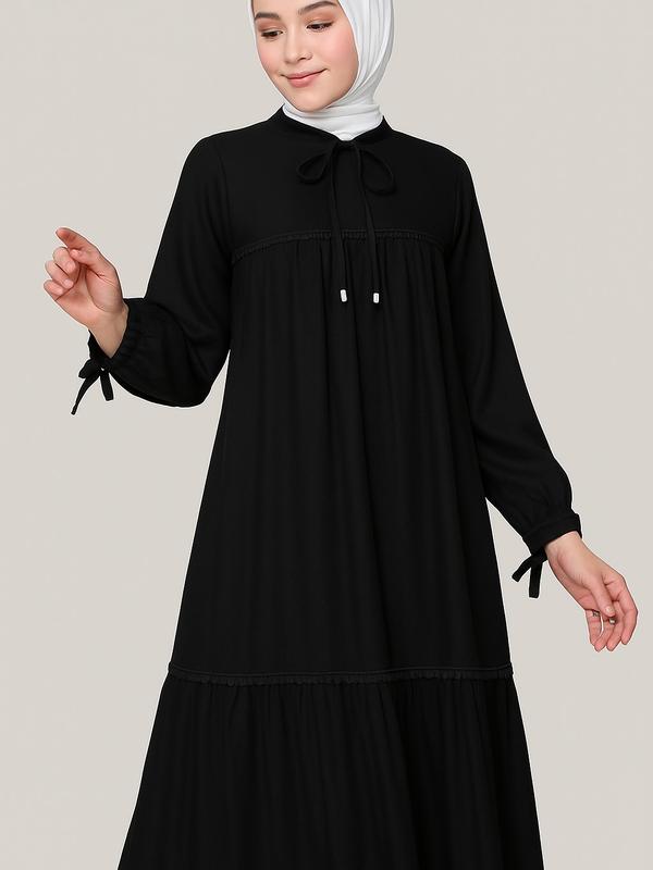 Gamisviralcantik - Safeaa Midi Dress Muslim Wanita Hitam Simple Elegan Terbaru Zipper Bumil Busui Friendly | Baju Muslim Wanita Kekinian 1