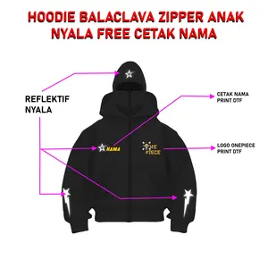 One E veero Jaket Anak Balaclava Zipper One Piece Reflektif Bisa Nyala Kena Cahaya Bahan Premium Unisex