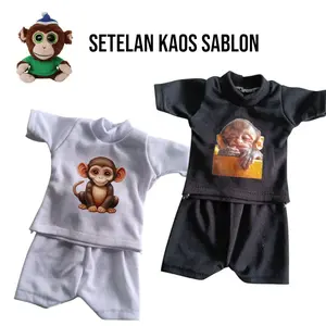 Setelan Kaos Sablon Monyet Peliharaan Model Lucu Dengan Pilihan 2 Warna - Baju
