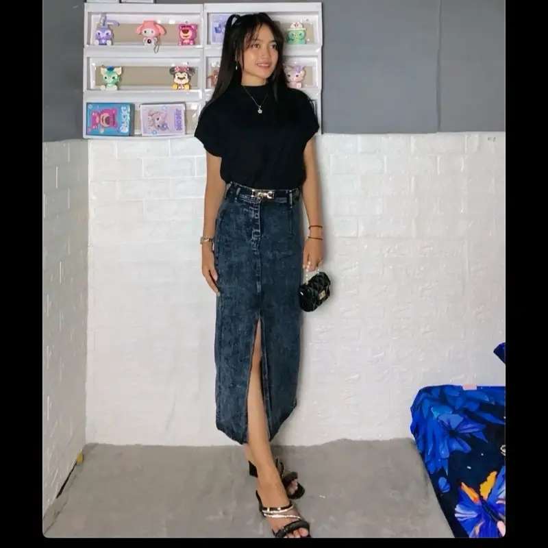 Rok Jeans hw 7/9 belah samping - rok jeans wanita - rok jeans black snow 3