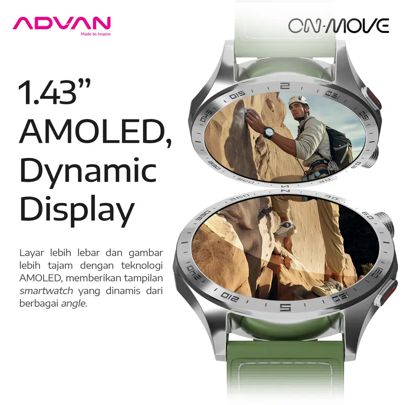 [Exclusive Riccie Nick] ADVAN Smartwatch On Move GPS AI ChatGPT Assistant Amoled 1.43" AOD Bluetooth Call Waterproof Tahan Air 5ATM Jam Tangan Pintar 2