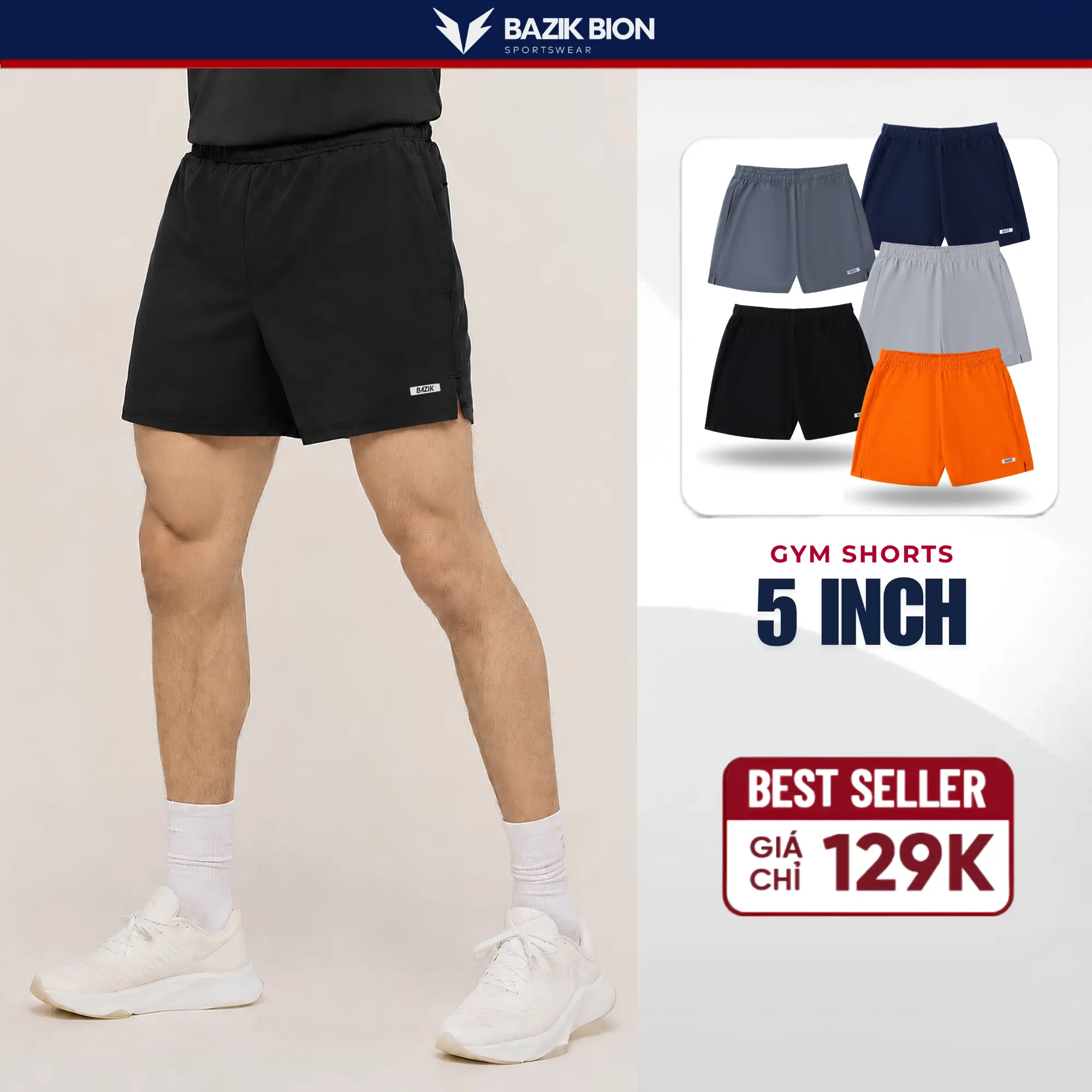 [TOP SALES] Quần Thể Thao Nam BAZIK 5 Inch Đa Năng Siêu Nhẹ, Tập Gym, Chạy Bộ, Pickleball, Thoải Mái Vận Động - Q01