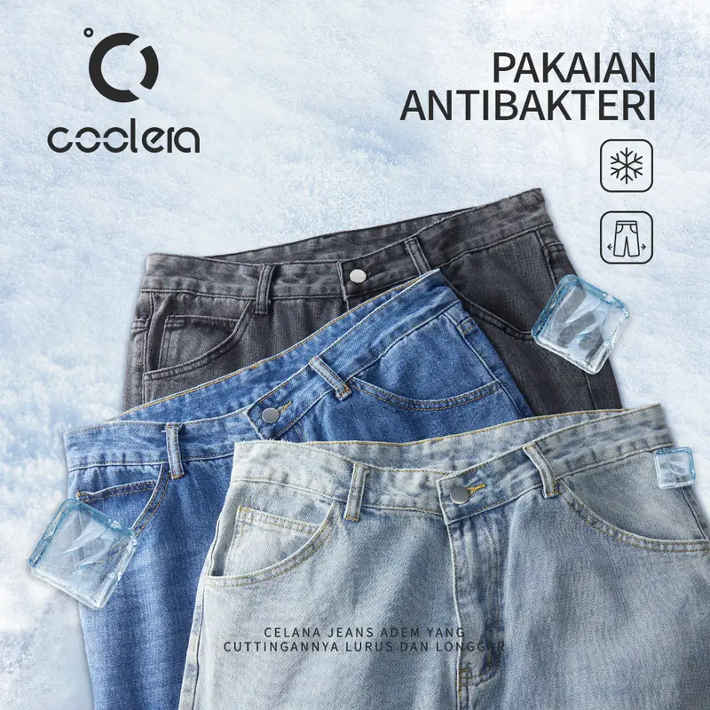 （Beli satu gratis satu）Coolera Celana Jeans Pria Panjang Biru Basic Reguler Premium Straight Pants Hitam Fit Dewasa 8