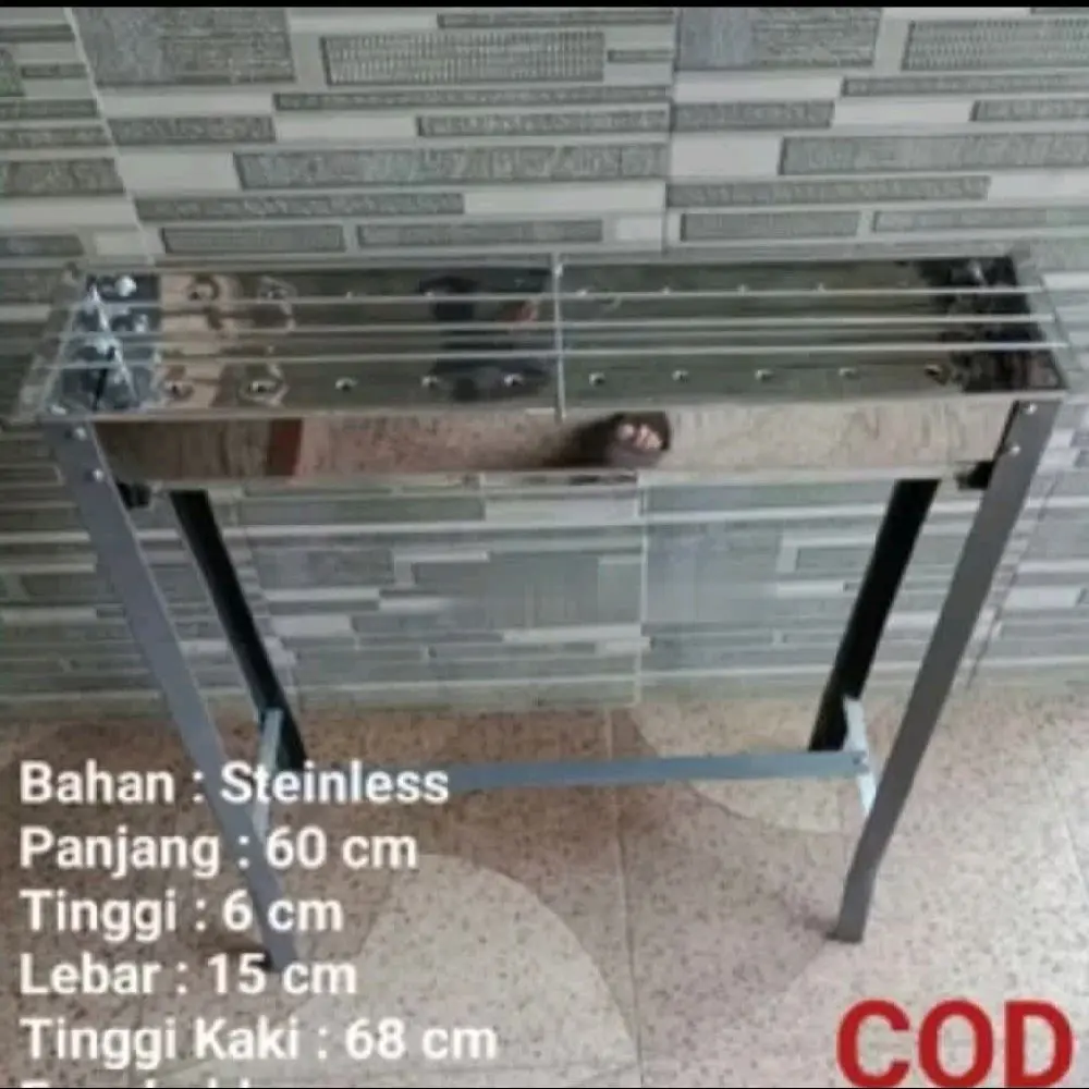 Panggangan Sate Stainless Steel 60x15x6 cm Serbaguna untuk Bakaran Sate Sosis Ikan Ayam Jagung Tinggi Kaki 68 cm