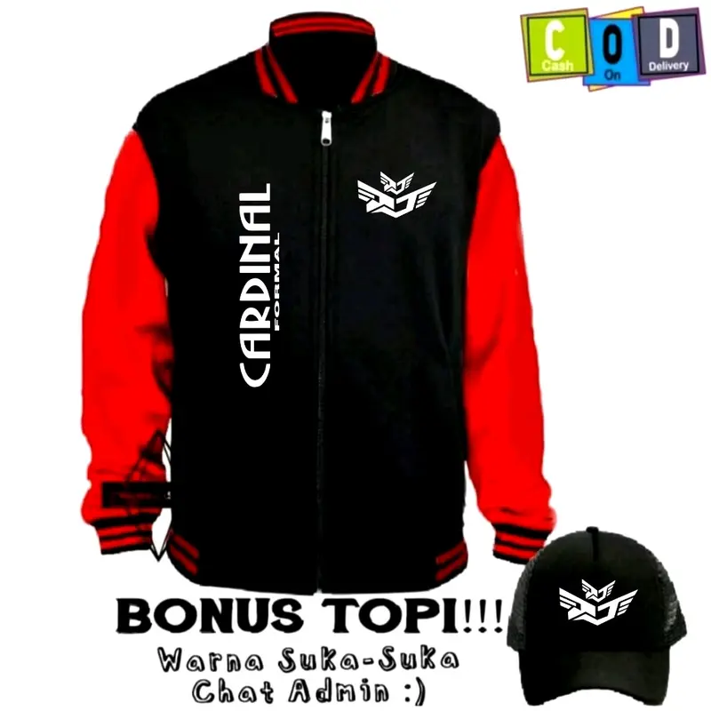 BONUS TOPI Terbaru ! Promo Jaket Varsity Pria Wanita Terbaru - Varsity Distro Pria Free Topi Crdnl Formal Tegak Kirka Terbaru Print Putih 100% Cotton Fleece ( Bahan Tebal ) - Premium Quality Baseball Branded Casual Lembut Nyaman Simple 7