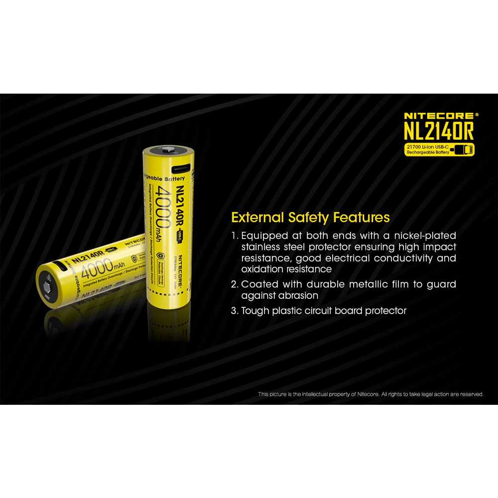 NITECORE Baterai Isi Ulang 21700 Recharge Li-ion 3.6V 5A 4000mAh 1 PCS - NL2140R