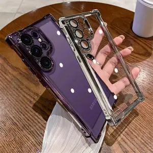 Premium Case A56 A36 A26 A55 A54 A35 A15 A16 A34 5G Kaca Pelindung Lensa Kamera Plating Transparan Shockproof HP Case for Samsung Galaxy S25 S24 S23 Ultra S23 FE Hard Acrylic Hybrid Armor Bumper Cover Casing