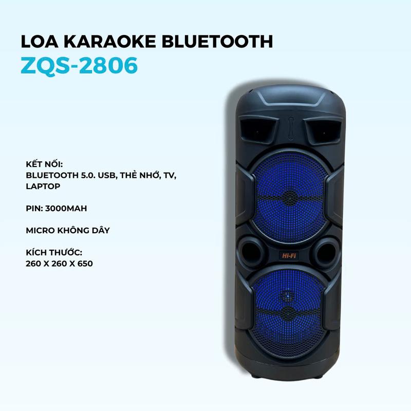 [TẶNG KÈM MICRO] Loa Bluetooth  ZQS 2806 thiết kế bắt mắt, nghe nhạc hát karaoke hay, âm thanh ấm bas căng