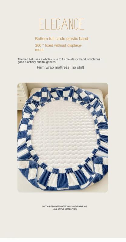Product Introduction of Soft Warm Plush Mattress Protector Cover Winter Couple 2 People Black White Plaid Elastic Fitted Sheet Bed Protection Pad 13