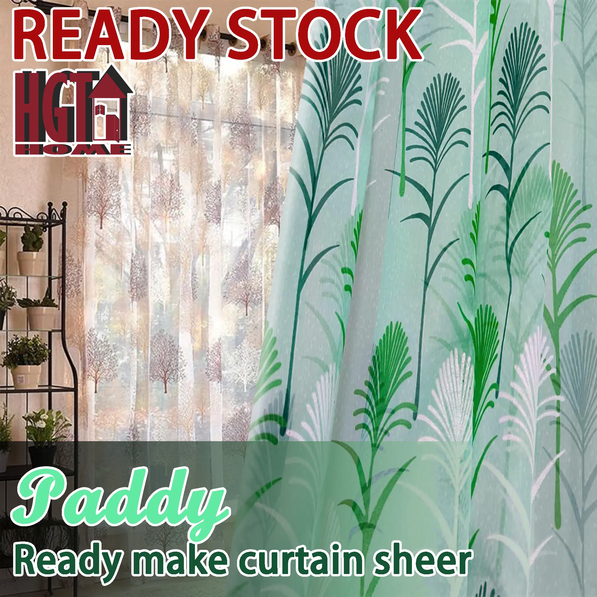 Paddy Curtain sheer Ready made/ Langsir kain net siap jahit