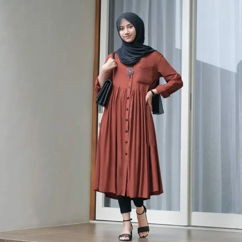 Baju Tunik Wanita Muslim Katun Rayon  Atasan  Cewek Kain halus 0