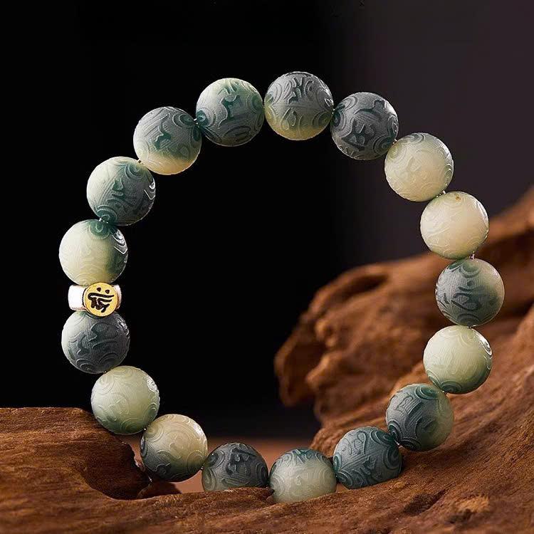  Vòng Hạt Bồ Đề Tự Nhiên 12mm Chạm Khắc Lục Tự Đại Minh Chân Ngôn Charm Kim Loại Vòng Phong Thuỷ Bình An May Mắn Mix Charm 
