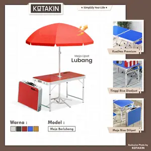KOTAKIN Meja Lipat Dengan Lubang Payung Jualan Stand Bazar CFD Flipper Table Outdoor Portable Serbaguna