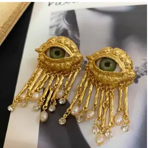 Tassel Earrings Vintage Personalized Eye Ear Clips Pearl Tassel Earrings