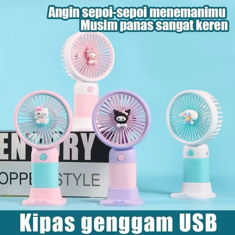 [TR] Kipas Mini Portable Bisa Di Cas Fan Sanrio Hello Kitty Cinnamoroll Kuromi Melody Ada Tatakan HP Warna Lucu Battery Tahan Lama Kipas Angin Genggam Sanrio Plastik Premium 4