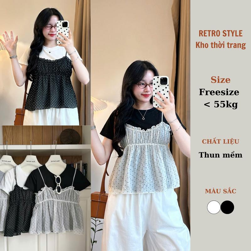  Sét áo phông mix yếm bèo chấm bi  2 chi tiết - 289 290 - Retrostyle 
