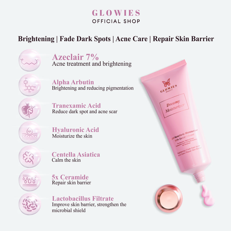 BEST DEAL | GLOWIES BEAUTY Dreamy Moisturizer Pelembab Wajah Skin Barrier Moisturizer 80 ml Acid Ceramide Hyaluronic Acid Kusam Niacinamide Alpha Arbutin aman untuk kulit Berjerawat Membantu Mencerahkan Tranexamic Acid 3