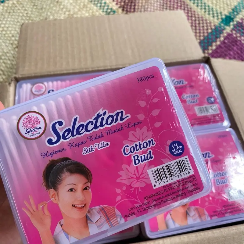 2 Kotak Cotton Bud Selection 180pcs Free Kotak Box Wadah Korek Kuping Halus Lembut Aman Kapas Murni Pilihan Dewasa Ear Removal 0