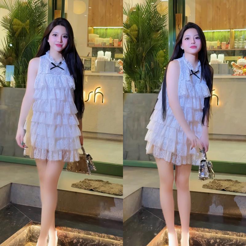 [HÀNG CÓ SẴN] E24 Váy ren tầng dáng xuông